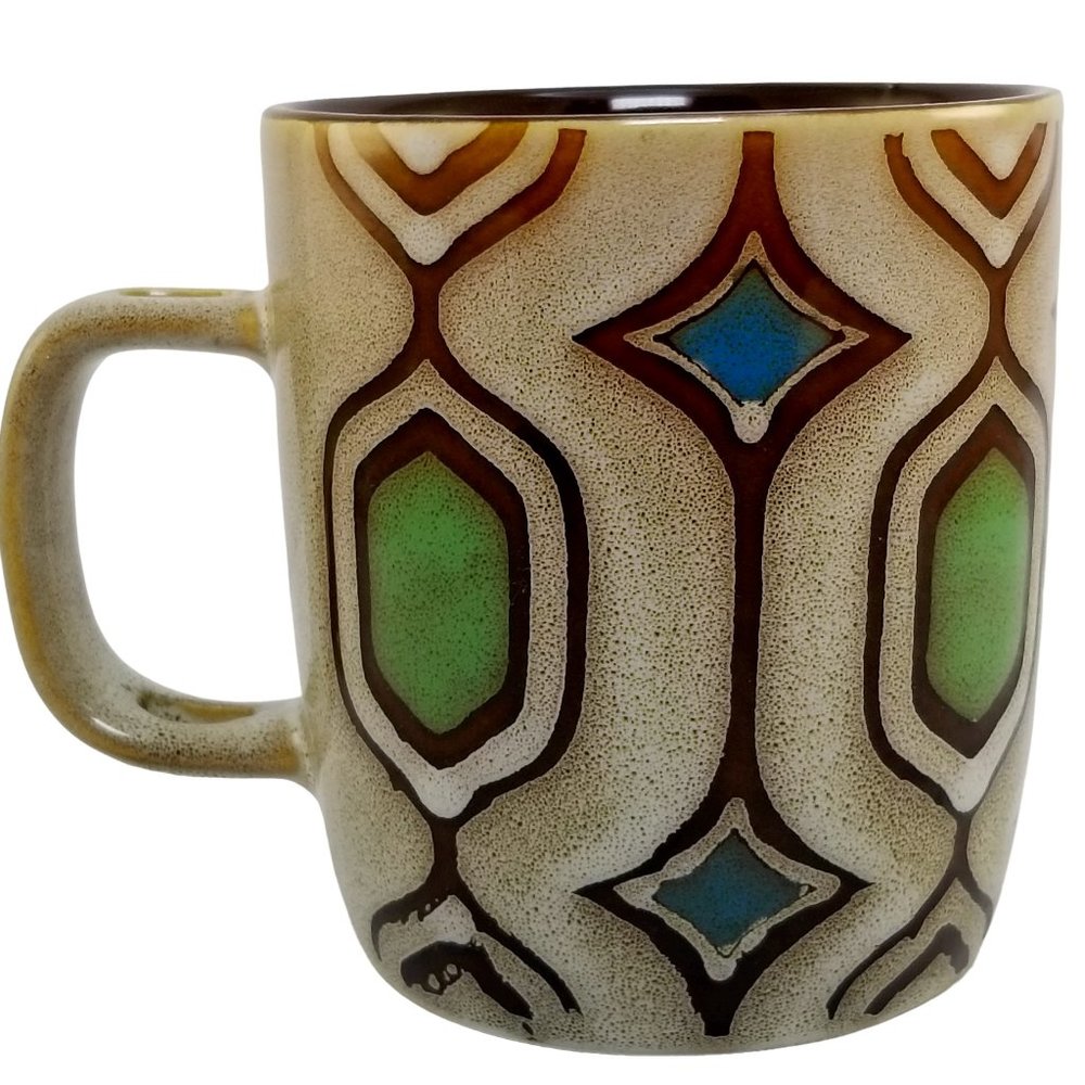 Vintage Mr. Coffee, Ceramic Coffee Tea Cup Mug w/ Spoon Holder Geometric Design